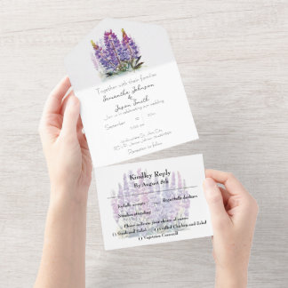 Aquarelllupine und Gebirge All In One Einladung