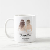 Aquarellmädchen, Personalisierte Brautjungfrau Kaffeetasse (Links)