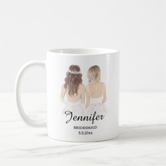 Aquarellmädchen, Personalisierte Brautjungfrau Kaffeetasse (Links)