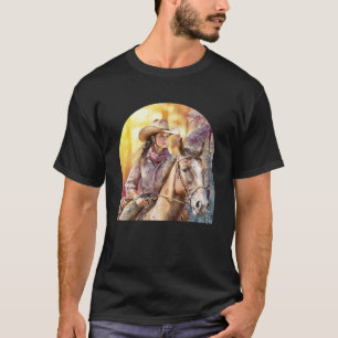 Aquarellmädchen reiten auf ihrem Pferd T-Shirt