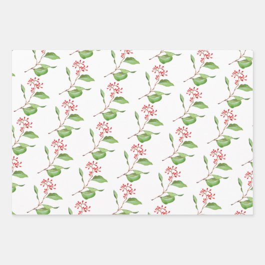 Aquarellmagnolien, rote Berries und Foliage Geschenkpapier Set (Vorderseite 2)