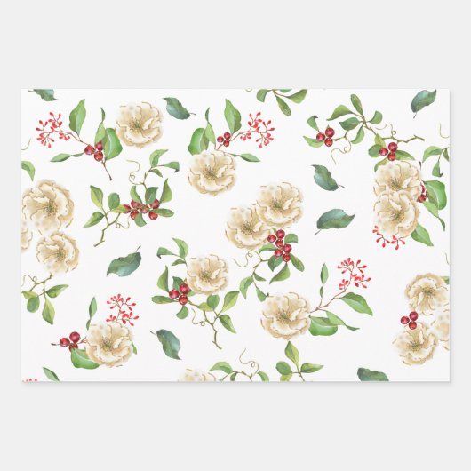 Aquarellmagnolien, rote Berries und Foliage  Geschenkpapier Set (Vorderseite)