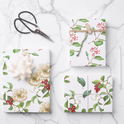 Aquarellmagnolien, rote Berries und Foliage  Geschenkpapier Set (Vorderseite)