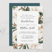 Aquarellmagnolienblumenhochzeitseinladung Einladung (Vorne/Hinten)