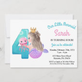 Aquarellmaid 4. Geburtstag Party Einladung (Vorderseite)