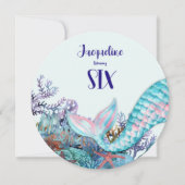 Aquarellmaid am 6. Geburtstag unter dem Meer Einladung (Vorderseite)