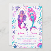 Aquarellmaid Joint Birthday Sisters Einladung (Vorderseite)