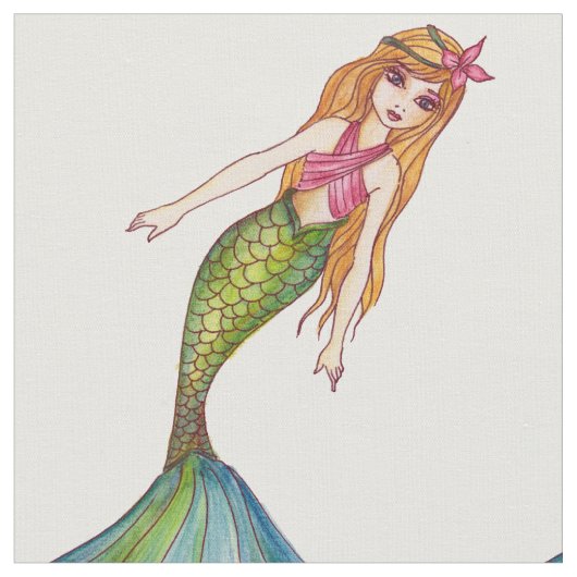 Aquarellmaid mit langer Blondhaar Stoff (Nahaufnahme)