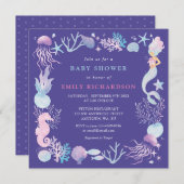 Aquarellmaid unter der Meeresbabydusche Einladung (Vorne/Hinten)