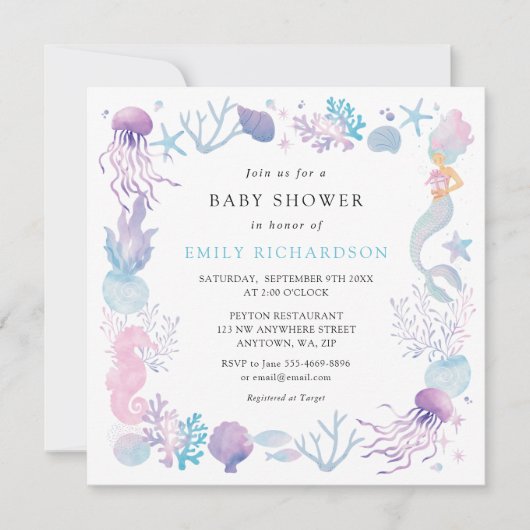 Aquarellmaid unter der Meeresbabydusche Einladung (Vorderseite)