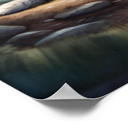 Aquarellmaler Fox Lying in Forest 1:1 Poster (Ecke)