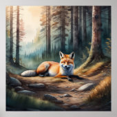 Aquarellmaler Fox Lying in Forest 1:1 Poster (Vorne)