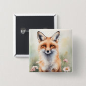 Aquarellmaler Fox mit dunklen Blume Button (Vorne & Hinten)