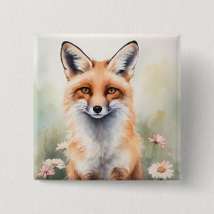 Aquarellmaler Fox mit dunklen Blume Button