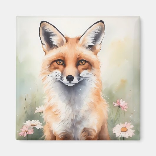 Aquarellmaler Fox mit dunklen Blume Magnet (Vorne)