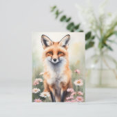 Aquarellmaler Fox mit dunklen Blume Postkarte (Stehend Vorderseite)