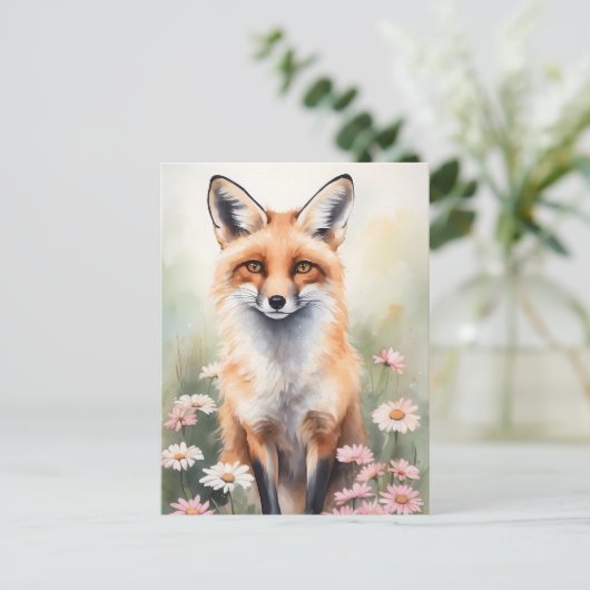 Aquarellmaler Fox mit dunklen Blume Postkarte (Stehend Vorderseite)