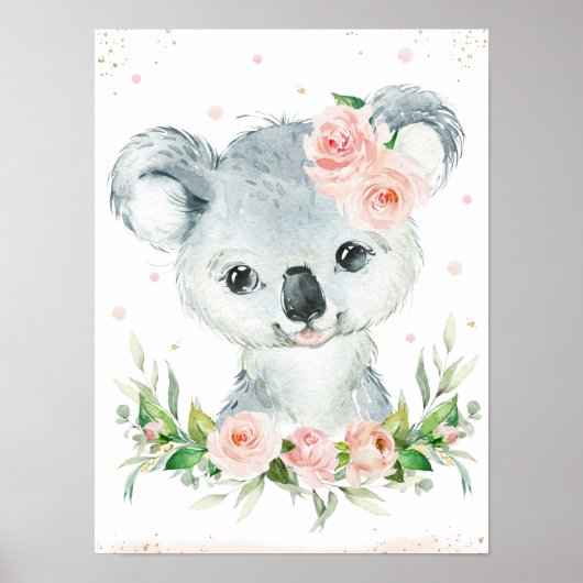 Aquarellmaler Koala Blush Pink Blumenwall Poster (Vorne)