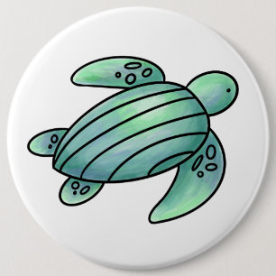 Aquarellmaler Meeresschildkröte Cartoon blau grün Button