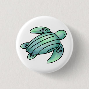 Aquarellmaler Meeresschildkröte Cartoon blau grün Button