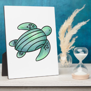 Aquarellmaler Meeresschildkröte Cartoon blau grün Fotoplatte