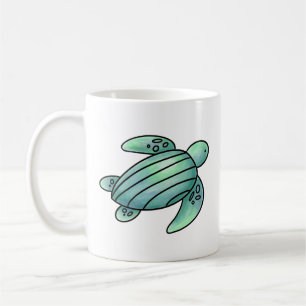 Aquarellmaler Meeresschildkröte Cartoon blau grün Kaffeetasse