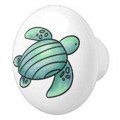 Aquarellmaler Meeresschildkröte Cartoon blau grün Keramikknauf (Rechts)