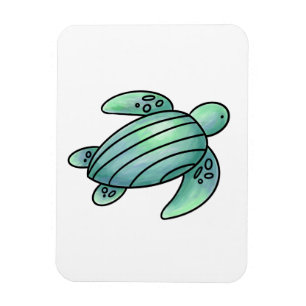Aquarellmaler Meeresschildkröte Cartoon blau grün Magnet
