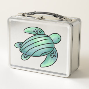Aquarellmaler Meeresschildkröte Cartoon blau grün Metall Brotdose