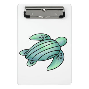 Aquarellmaler Meeresschildkröte Cartoon blau grün Mini Klemmbrett