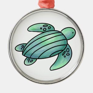 Aquarellmaler Meeresschildkröte Cartoon blau grün Ornament Aus Metall