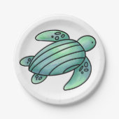 Aquarellmaler Meeresschildkröte Cartoon blau grün Pappteller (Vorderseite)