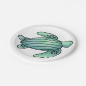 Aquarellmaler Meeresschildkröte Cartoon blau grün Pappteller (Schrägansicht)