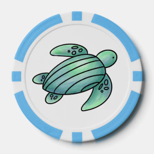 Aquarellmaler Meeresschildkröte Cartoon blau grün Pokerchips