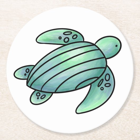 Aquarellmaler Meeresschildkröte Cartoon blau grün Runder Pappuntersetzer (Vorderseite)