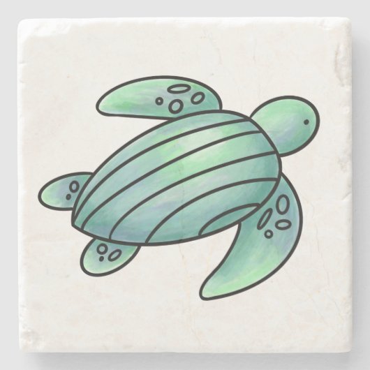 Aquarellmaler Meeresschildkröte Cartoon blau grün Steinuntersetzer (Vorderseite)