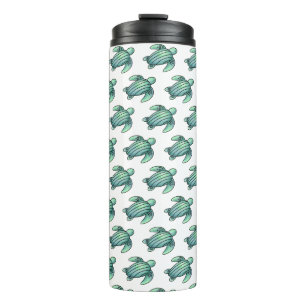 Aquarellmaler Meeresschildkröte Cartoon blau grün Thermosbecher