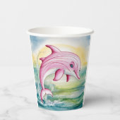 Aquarellmaler Rosa Delphin Pappbecher (Rückseite)