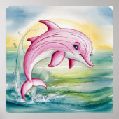 Aquarellmaler Rosa Delphin Poster (Vorne)