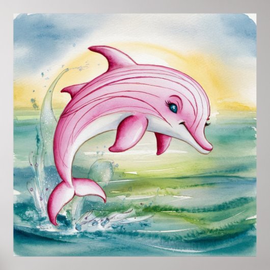 Aquarellmaler Rosa Delphin Poster (Vorne)