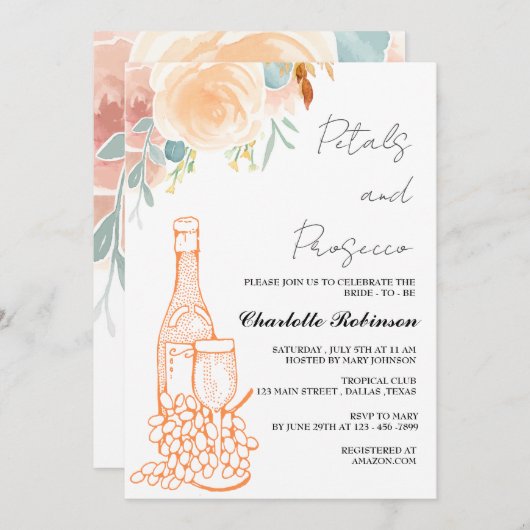 Aquarellmäler und Prosecco-Brautparty Einladung (Vorne/Hinten)