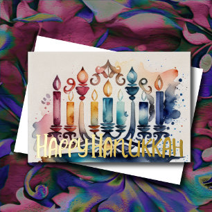 Aquarellmalerei Abstrakt Hanukkah Menorah Folien Feiertagskarte