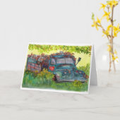 Aquarellmalerei alter LKWs voller Rettungshunde Karte (Gelbe Blume)