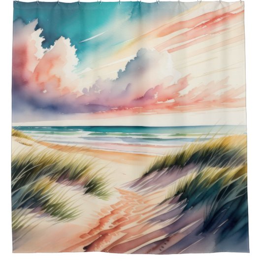 Aquarellmalerei am Strand Duschvorhang (Vorderseite)