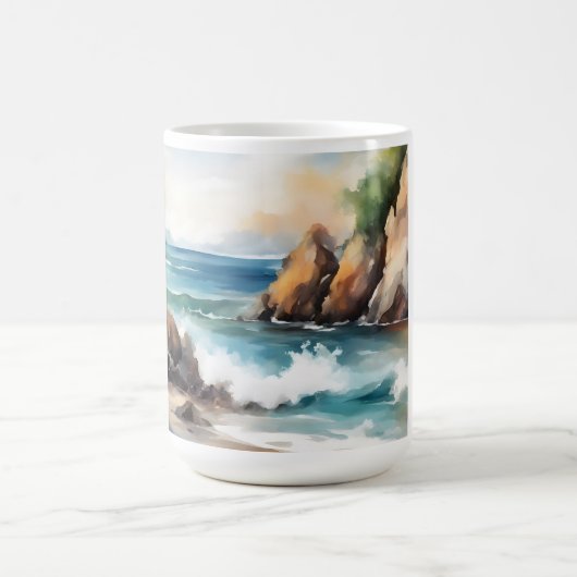 Aquarellmalerei an der Küste Design Kunst Kaffeetasse (Mittel)