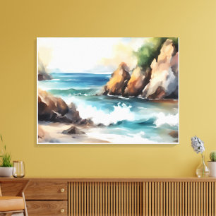 Aquarellmalerei an der Küste Design Kunst Leinwanddruck