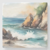 Aquarellmalerei an der Küste Design Kunst Steinuntersetzer (Vorderseite)
