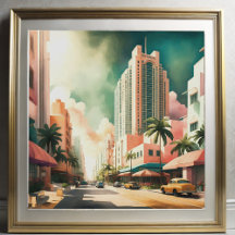 Aquarellmalerei Art Deco Miami