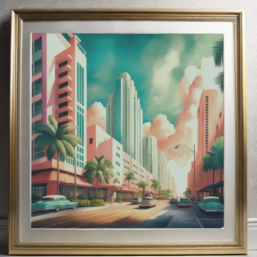 Aquarellmalerei Art Deco Miami Poster