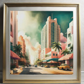 Aquarellmalerei Art Deco Miami Poster